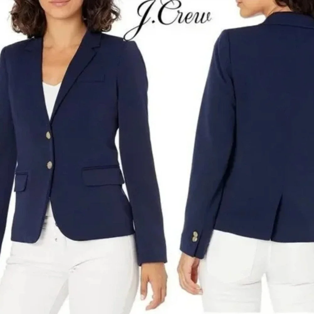 J Crew Navy Blue SchoolBoy Blazer Jacket Size 0 Wool Blend Classic Designer Boho